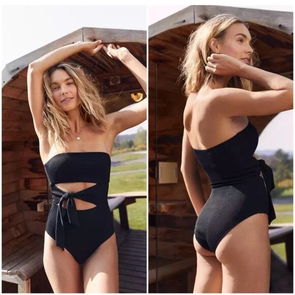 Aerie Ribbed Wrap Strapless One Piece Swimsuit - Picture 1 of 15